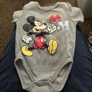 Disney Mickey Mouse Gray and Red Baby Bodysuit